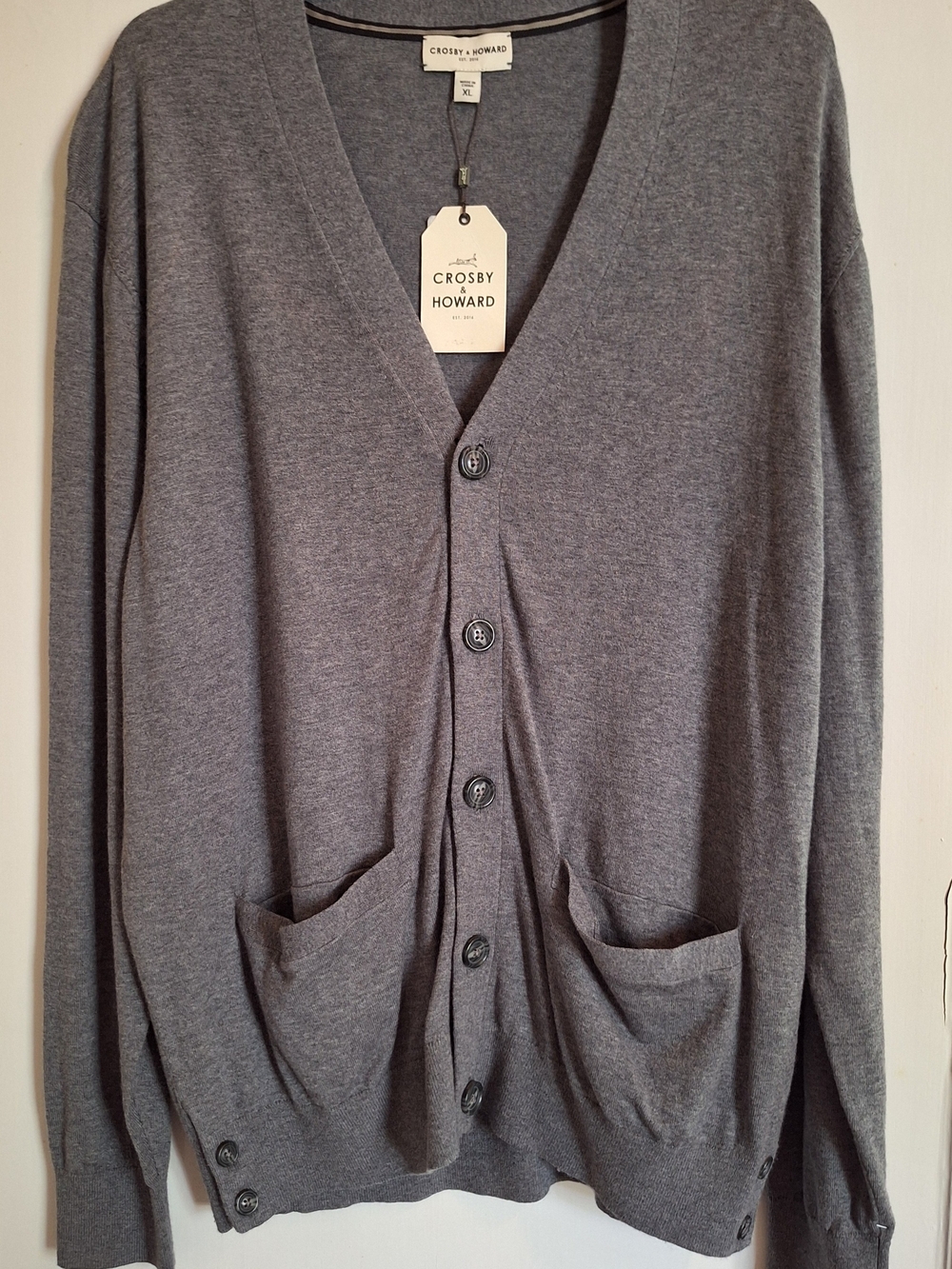 Crosby & Howard Mens Gray Lightweight Button Cardigan Sweater Pockets Sz XL NWT
